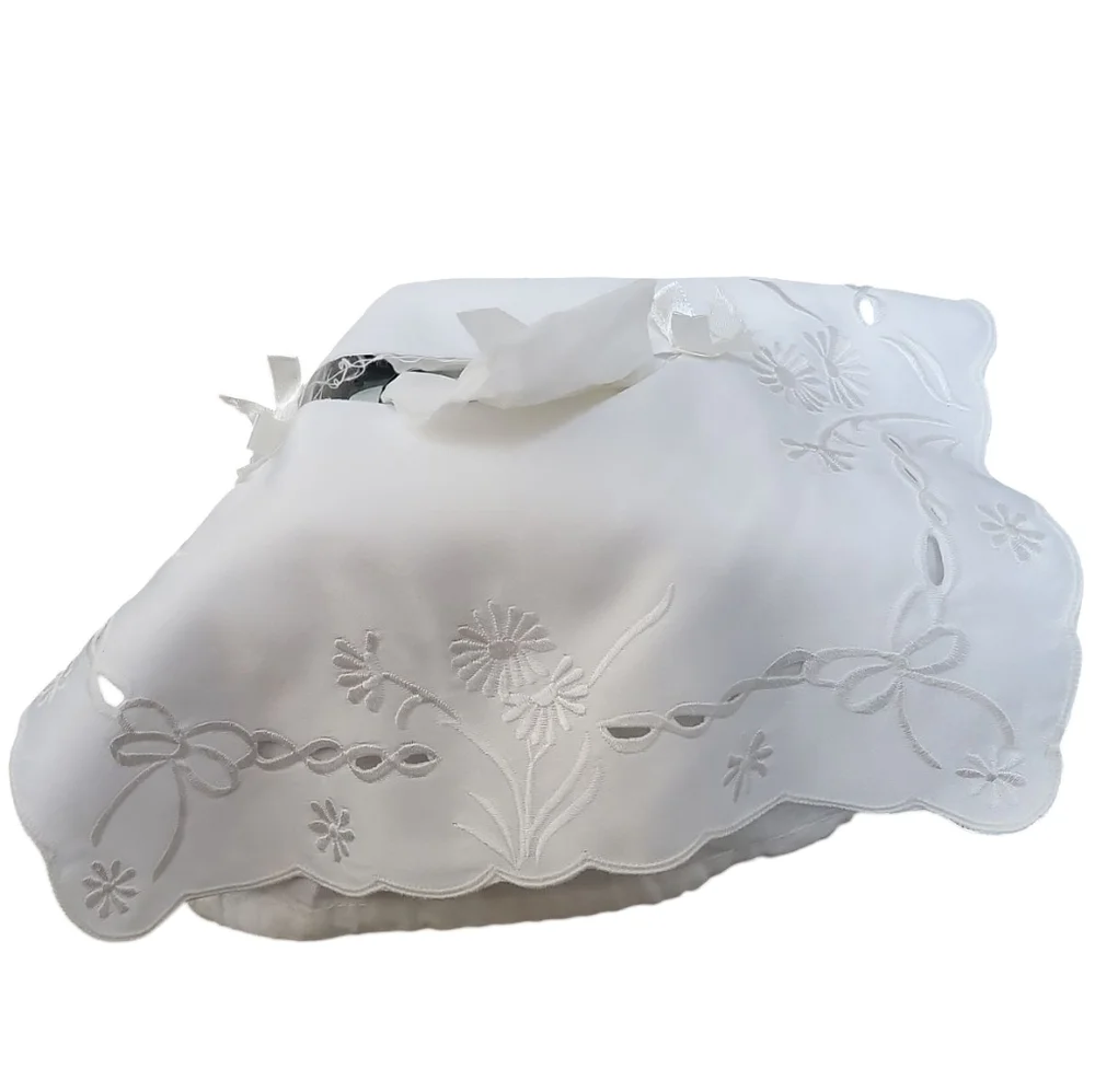 Coquette Floral Tissue Box Cover Cutwork Lace Overlay